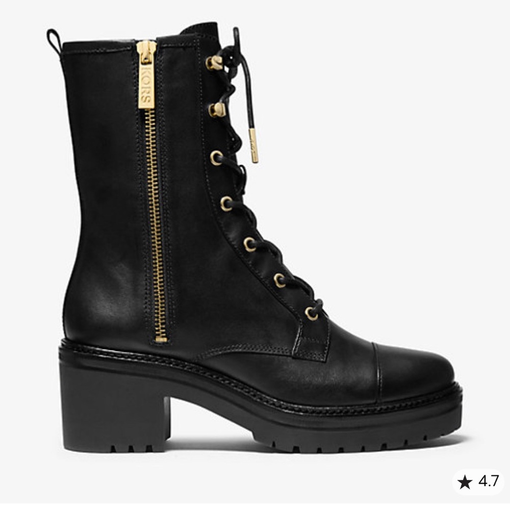 Michael Kors Black Leather Lace-Up Boots - Picture 2 of 8